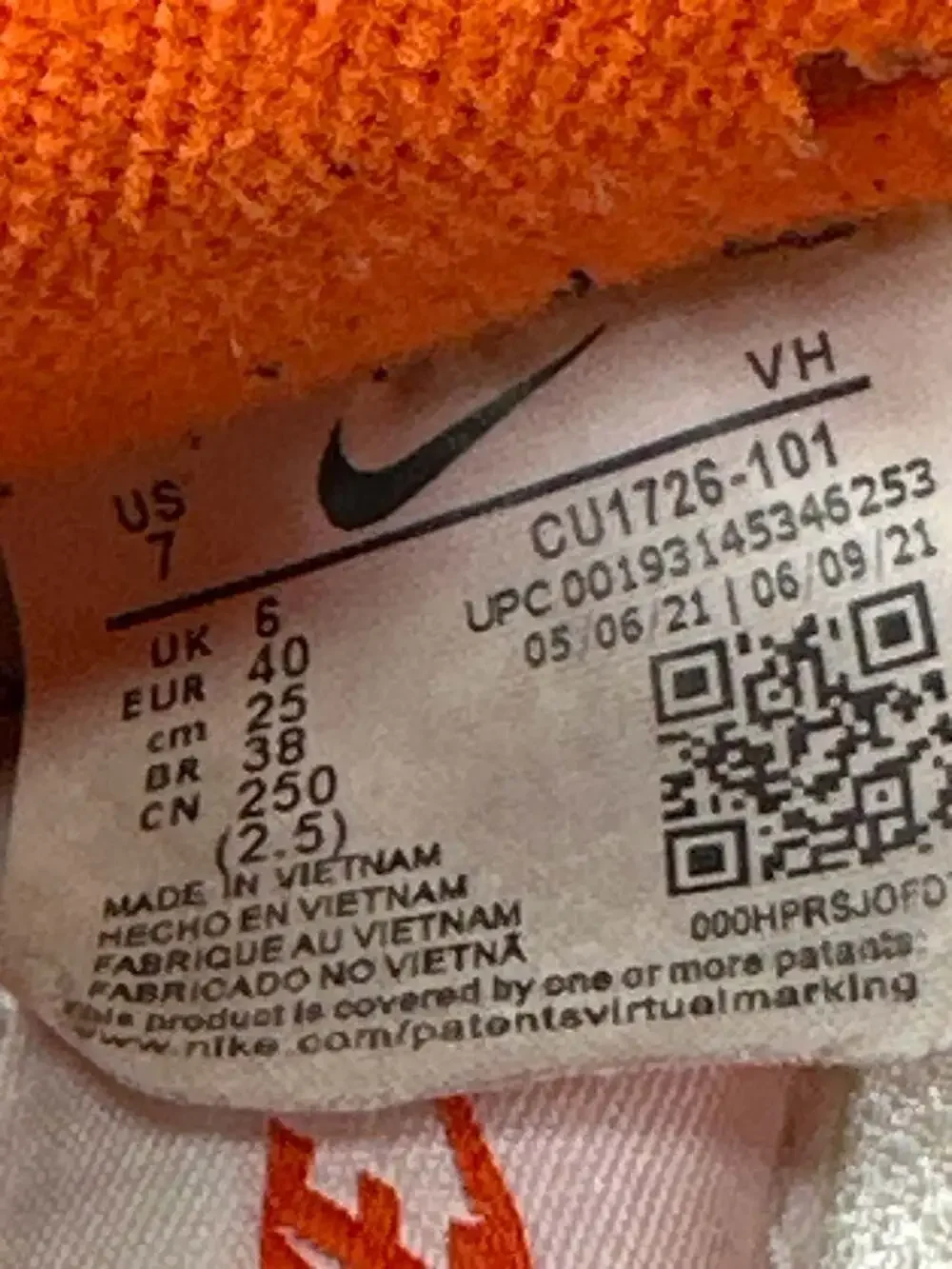 Nike Dunk Low SP 'Syracuse' Orange White CU1726-101 Size 7